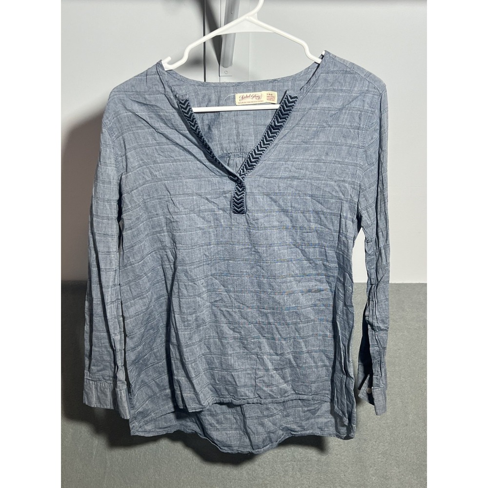 Faded Glory Women's Blue Striped 100% Cotton Henley Tunic Top Size S (4-6)